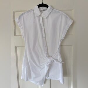 Zara White Button Down Shirt with Tie Detail
